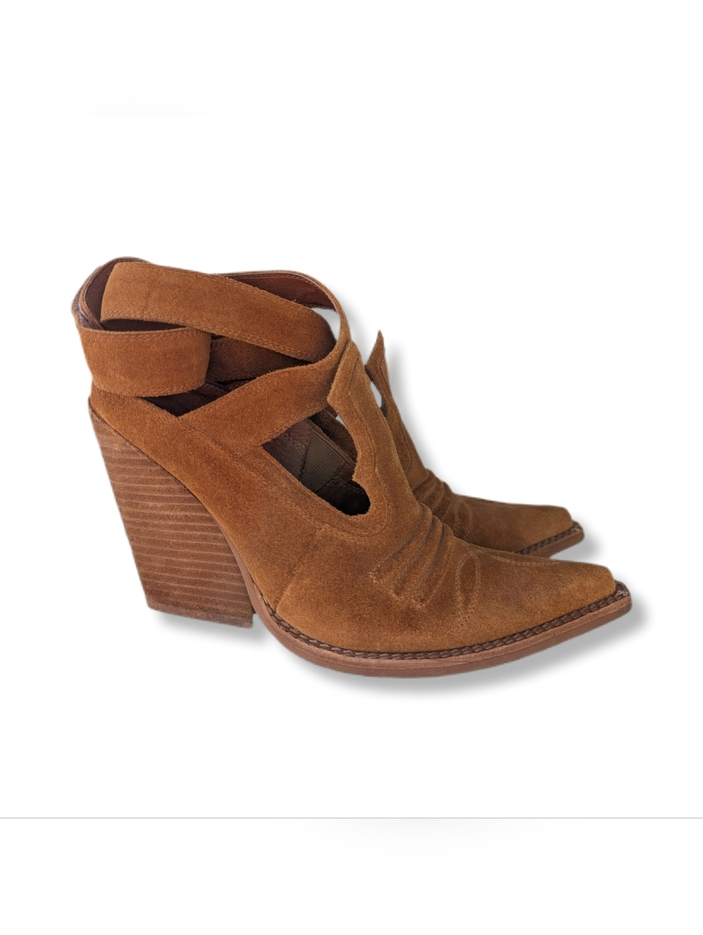 Jeffrey Campbell Women's Tan Suede Western Ankle Wrap Wedges